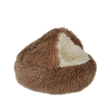 Small Dog Bed & Cat Bed, Round Donut Calming Cat Beds, Anti-Anxiety Cave Bed with Hooded Blanket