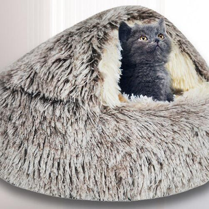 Small Dog Bed & Cat Bed, Round Donut Calming Cat Beds, Anti-Anxiety Cave Bed with Hooded Blanket