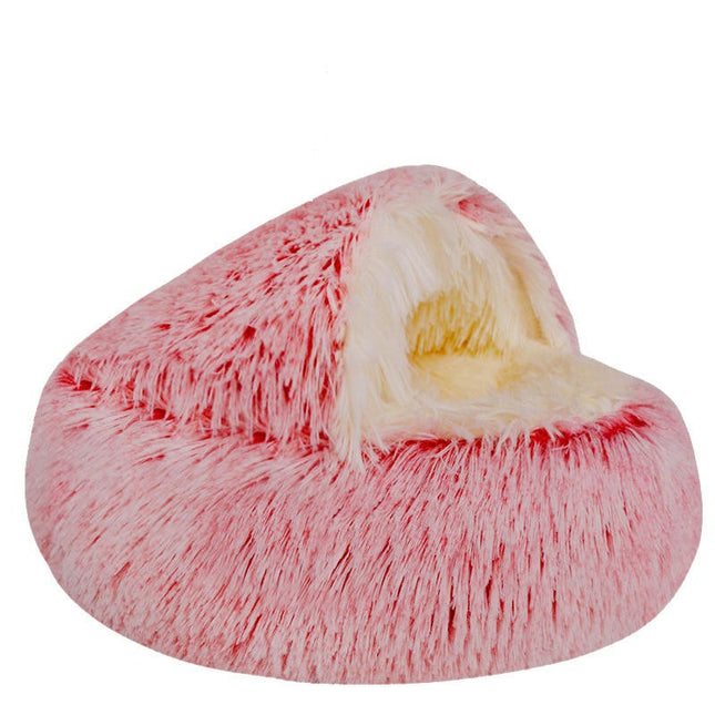 Small Dog Bed & Cat Bed, Round Donut Calming Cat Beds, Anti-Anxiety Cave Bed with Hooded Blanket