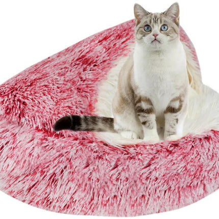 Small Dog Bed & Cat Bed, Round Donut Calming Cat Beds, Anti-Anxiety Cave Bed with Hooded Blanket