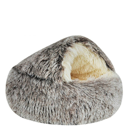 Small Dog Bed & Cat Bed, Round Donut Calming Cat Beds, Anti-Anxiety Cave Bed with Hooded Blanket