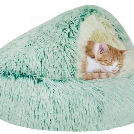 Small Dog Bed & Cat Bed, Round Donut Calming Cat Beds, Anti-Anxiety Cave Bed with Hooded Blanket