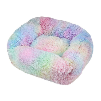 Rectangular Calming Donut Hug Dog Bed, Shag Faux Fur Cat Bed Washable Round Pillow Pet Bed (for Small Medium Dogs1