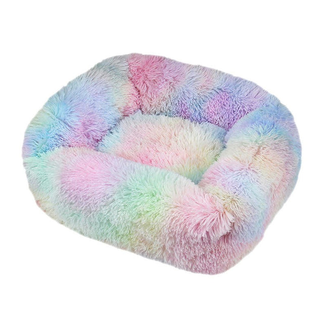 Rectangular Calming Donut Hug Dog Bed, Shag Faux Fur Cat Bed Washable Round Pillow Pet Bed (for Small Medium Dogs1