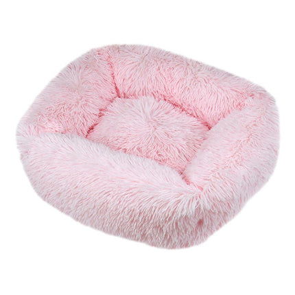 Rectangular Calming Donut Hug Dog Bed, Shag Faux Fur Cat Bed Washable Round Pillow Pet Bed (for Small Medium Dogs1