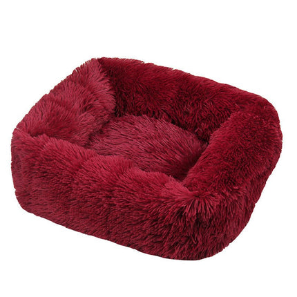 Rectangular Calming Donut Hug Dog Bed, Shag Faux Fur Cat Bed Washable Round Pillow Pet Bed (for Small Medium Dogs1