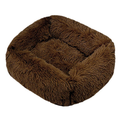 Rectangular Calming Donut Hug Dog Bed, Shag Faux Fur Cat Bed Washable Round Pillow Pet Bed (for Small Medium Dogs1