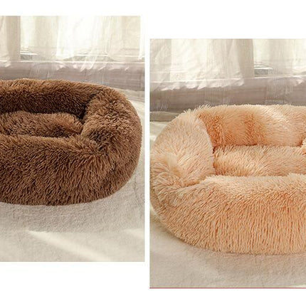 Rectangular Calming Donut Hug Dog Bed, Shag Faux Fur Cat Bed Washable Round Pillow Pet Bed (for Small Medium Dogs1
