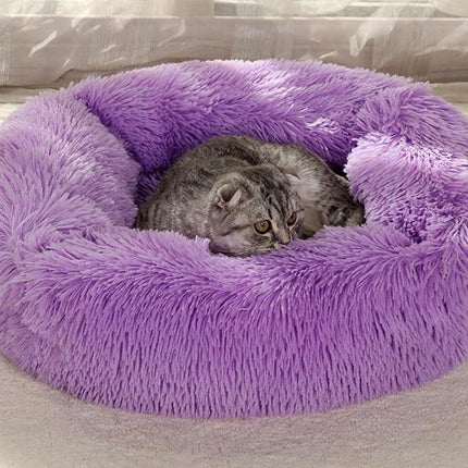 Rectangular Calming Donut Hug Dog Bed, Shag Faux Fur Cat Bed Washable Round Pillow Pet Bed (for Small Medium Dogs1