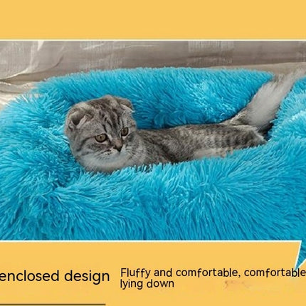 Rectangular Calming Donut Hug Dog Bed, Shag Faux Fur Cat Bed Washable Round Pillow Pet Bed (for Small Medium Dogs1