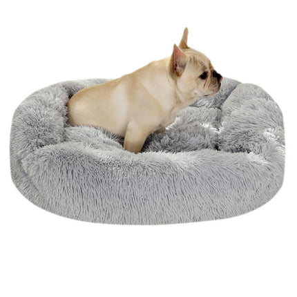 Rectangular Calming Donut Hug Dog Bed, Shag Faux Fur Cat Bed Washable Round Pillow Pet Bed (for Small Medium Dogs1