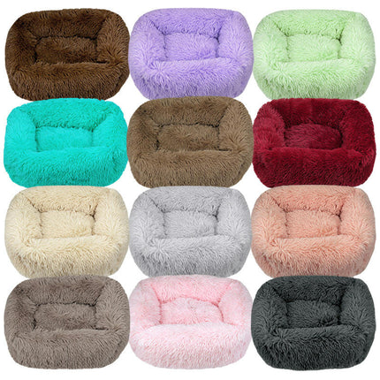 Rectangular Calming Donut Hug Dog Bed, Shag Faux Fur Cat Bed Washable Round Pillow Pet Bed (for Small Medium Dogs1