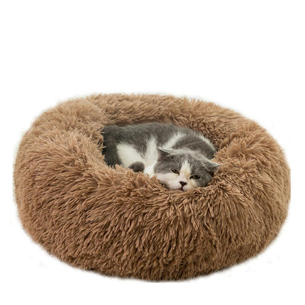 Modern Soft Plush Round Pet Bed for Cats or Small Dogs, Mini Medium Sized Dog Cat Bed Self  1