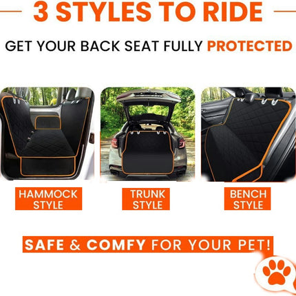 Car Back Seat Dog Car Seat Cover - Durable Pet Car Seat Cover Back Seat Protector, Car Non-Slip Dog Hammock with Side Wings