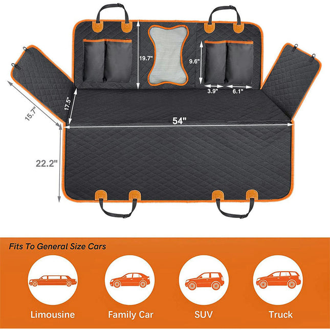 Dog Car Rear Seat Cover, Waterproof Rear Seat Hammock Mattress for Dogs in Cars, SUVs and Trucks with Storage Pockets
