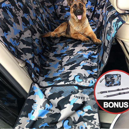 Camo Dog Seat Cover for Pets, Car Back Seat Cover Hammock with Side Flaps, Mesh Window & Storage Bag