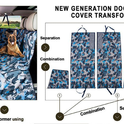 Camo Dog Seat Cover for Pets, Car Back Seat Cover Hammock with Side Flaps, Mesh Window & Storage Bag