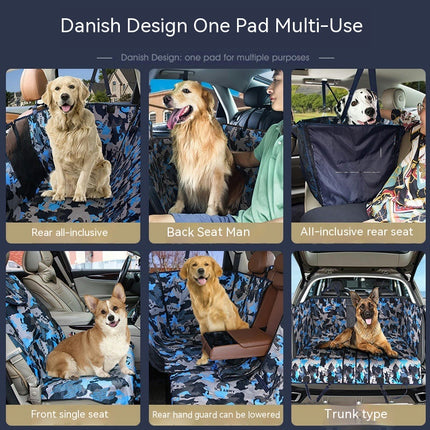 Camo Dog Seat Cover for Pets, Car Back Seat Cover Hammock with Side Flaps, Mesh Window & Storage Bag