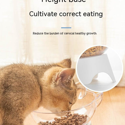 Cat Raised Stand Feeding Bowl Transparent Plastic Pet Food Water Feeder Bowl 15 Degree Tilted Design Neck Guard for Cats Dogs