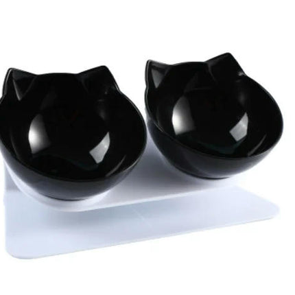 Cat Raised Stand Feeding Bowl Transparent Plastic Pet Food Water Feeder Bowl 15 Degree Tilted Design Neck Guard for Cats Dogs