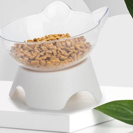Cat Raised Stand Feeding Bowl Transparent Plastic Pet Food Water Feeder Bowl 15 Degree Tilted Design Neck Guard for Cats Dogs