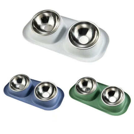 Stainless Steel Double Cat Dog Bowl Cat Food Container Non-slip Base Pet Water Feeder Tilt Safeguard Neck Puppy Cats Bowls