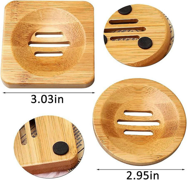 4 Pcs Wooden Soap Holders Bathroom Soap Dish Natural Bamboo Soap Holder Square & Round Soap Dishes