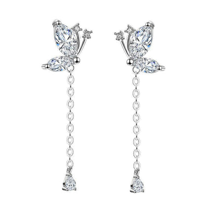 Sterling Silver Butterfly Dangle Earrings for Women Pretty Butterfly Drop Earrings Tassel