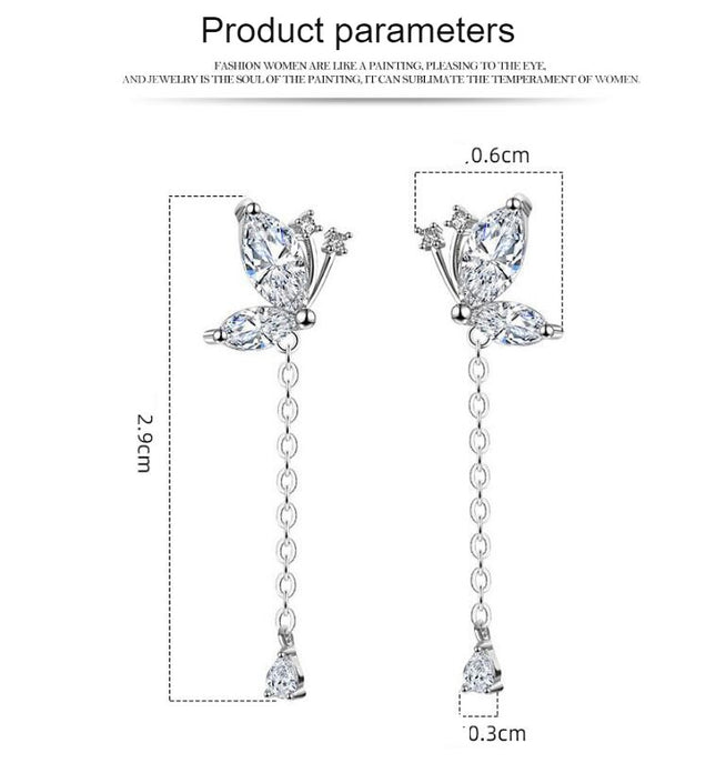 Sterling Silver Butterfly Dangle Earrings for Women Pretty Butterfly Drop Earrings Tassel