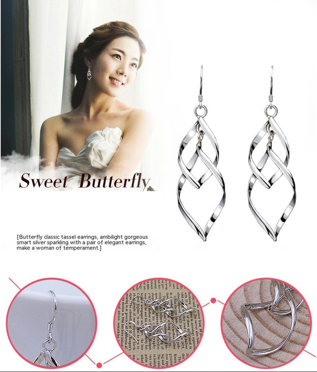 Sterling Silver S925 Earrings, Lady's French Advanced Geometric Earrings Long Ear Tassel Ear Line