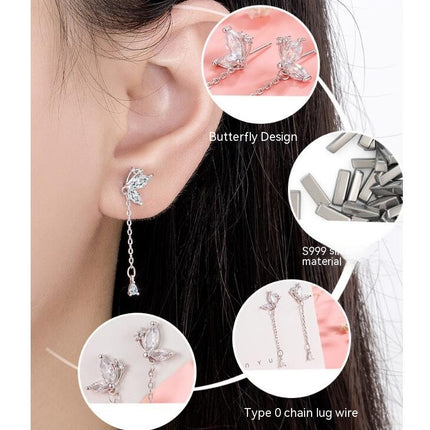 Sterling Silver Butterfly Dangle Earrings for Women Pretty Butterfly Drop Earrings Tassel