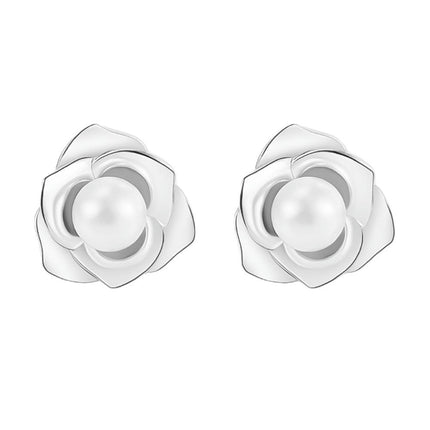 Flower Studs Sterling Silver Camellia Stud Earrings for Women Hypoallergenic Pearl Earrings