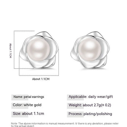 Flower Studs Sterling Silver Camellia Stud Earrings for Women Hypoallergenic Pearl Earrings