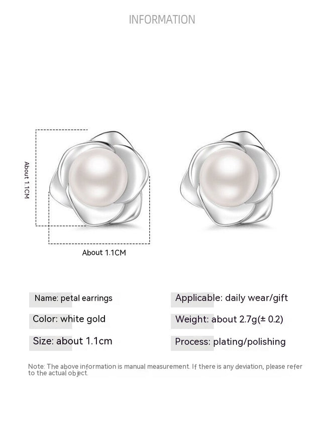 Flower Studs Sterling Silver Camellia Stud Earrings for Women Hypoallergenic Pearl Earrings