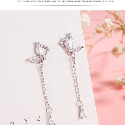 Sterling Silver Butterfly Dangle Earrings for Women Pretty Butterfly Drop Earrings Tassel