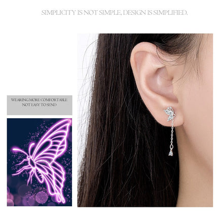Sterling Silver Butterfly Dangle Earrings for Women Pretty Butterfly Drop Earrings Tassel