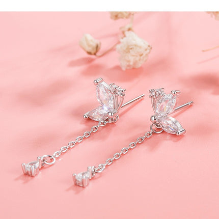 Sterling Silver Butterfly Dangle Earrings for Women Pretty Butterfly Drop Earrings Tassel