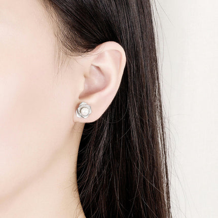 Flower Studs Sterling Silver Camellia Stud Earrings for Women Hypoallergenic Pearl Earrings