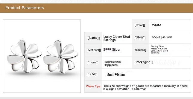 Cute Four Leaf Clover Stud Sterling Silver Earrings for Women Hypoallergenic Flower Studs