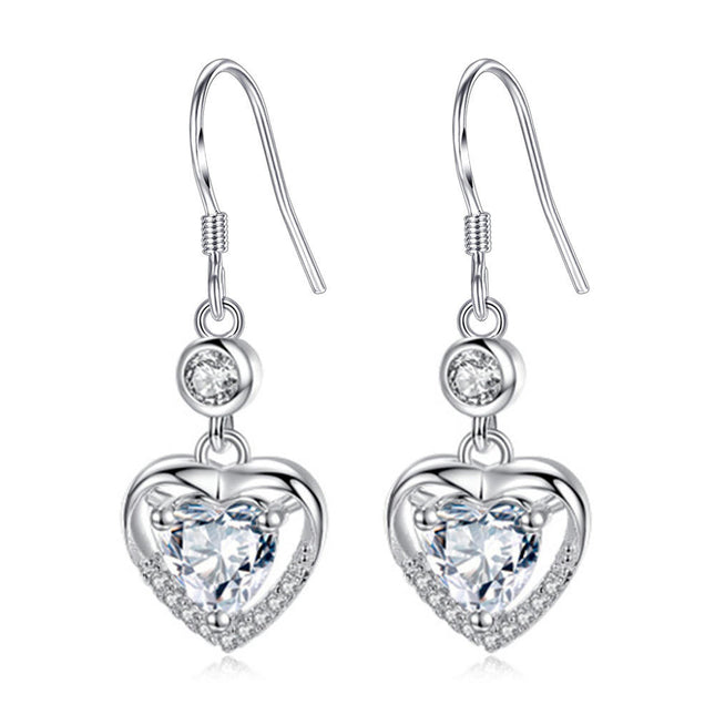 Love Heart Drop Earrings for Women 925 Sterling Silver Earrings Christmas for Women