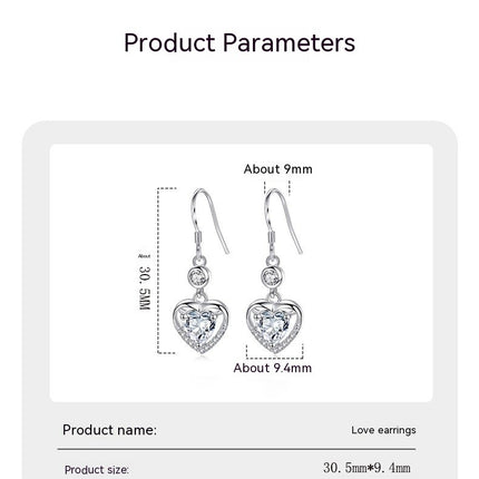 Love Heart Drop Earrings for Women 925 Sterling Silver Earrings Christmas for Women