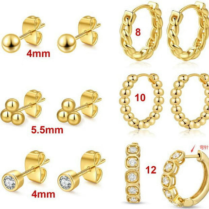 6 Pairs Stud Earrings for Women Gold Stud Earrings Set for Multiple Piercing Huggie Hoop Earrings