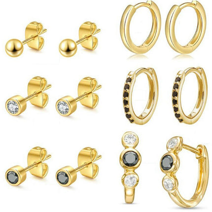 6 Pairs Stud Earrings for Women Gold Stud Earrings Set for Multiple Piercing Huggie Hoop Earrings