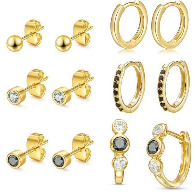 6 Pairs Stud Earrings for Women Gold Stud Earrings Set for Multiple Piercing Huggie Hoop Earrings