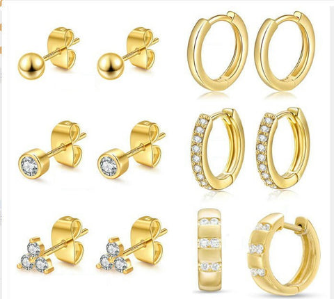 6 Pairs Stud Earrings for Women Gold Stud Earrings Set for Multiple Piercing Huggie Hoop Earrings