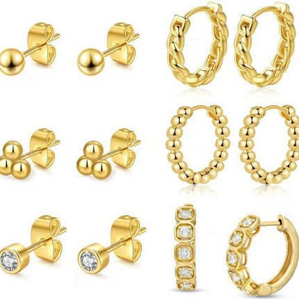 6 Pairs Stud Earrings for Women Gold Stud Earrings Set for Multiple Piercing Huggie Hoop Earrings