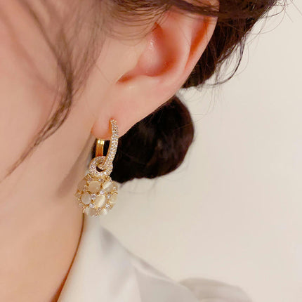 Dangle and Drop Earrings Cute Gemstone Earrings Dainty Cat's Eye Stone Dangle Earring