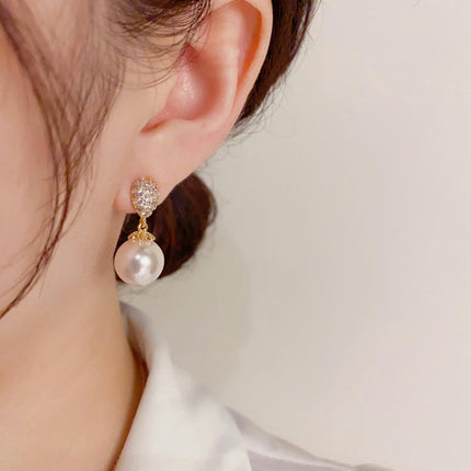 Large Pearl Hoop Earrings for Women,CZ Diamond Pearl Dangle Earrings Pearl Earrings