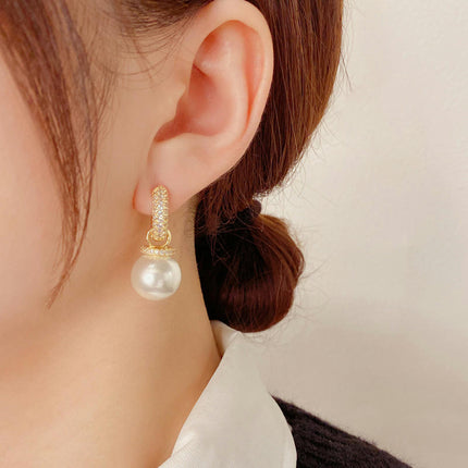 Large Pearl Earrings for Women,CZ Diamond Pearl Dangle Earrings Pearl Earrings Stud Earrings for Women