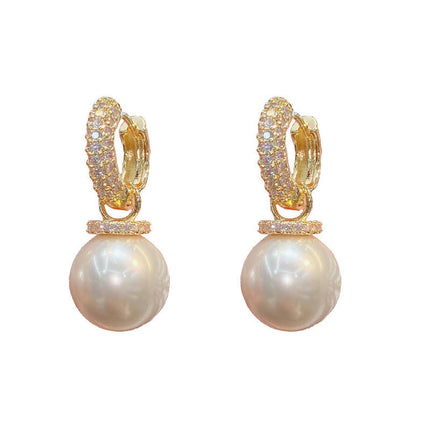 Large Pearl Earrings for Women,CZ Diamond Pearl Dangle Earrings Pearl Earrings Stud Earrings for Women